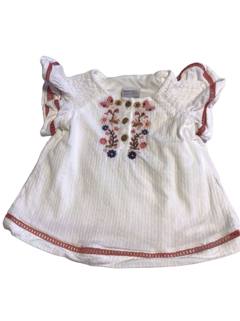 Haute Hippie White Kids Blouse with Floral Embroidery sz 12 mo